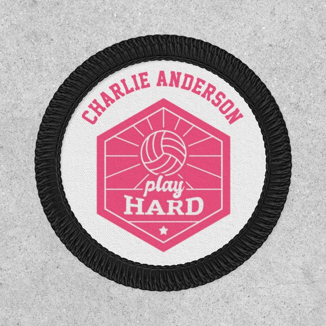 Personalised Volleyball Pink Play Hard Team Sports Patch (Front)