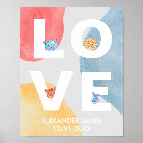 Personalised Watercolor Cute Animals Poster