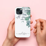 Personalised Watercolor Eucalyptus iPhone 8/7 Case<br><div class="desc">Protect and decorate your iPhone with this elegant case.
It is decorated with watercolor eucalyptus leaves in soft shades of green on a white background.
Customize it with your name or monogram.
Original Watercolor © Michele Davies.</div>