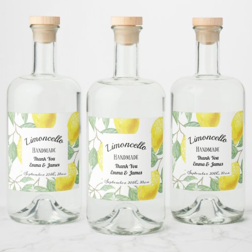Personalised Watercolor Lemon Leafs Liquor Bottle Label
