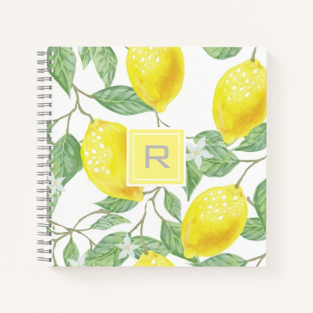 Personalised Watercolor Lemon Monogram Notebook (Front)