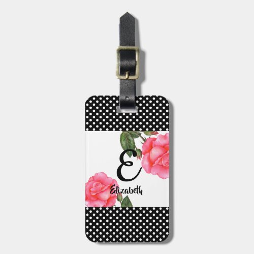 Personalised Watercolor Pink Roses Floral Monogram Luggage Tag