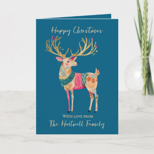 Personalised Watercolour Colourful Reindeer Holiday Card