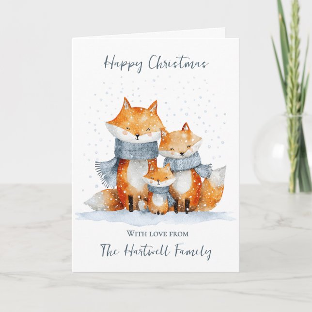 Personalised Watercolour Fox Family  Christmas  Holiday Card (Front)