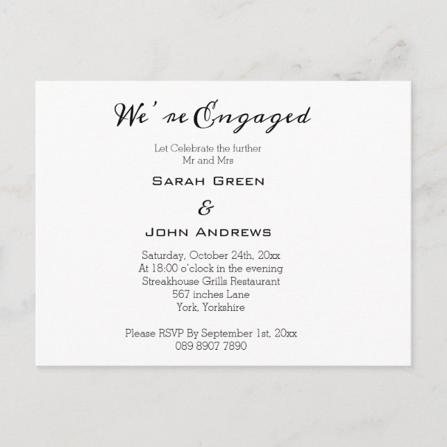 Personalised We’re Engaged Party Photo Invites (Front)