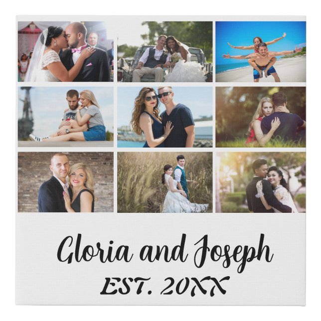 Personalised Wedding Anniversary 9 Photo Collage Faux Canvas Print (Front)