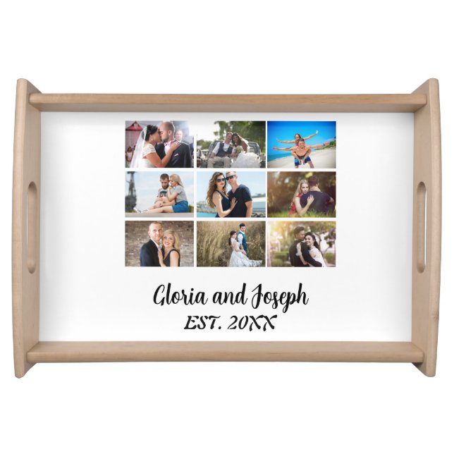 Personalised Wedding Anniversary 9 Photo Collage Serving Tray (Front)