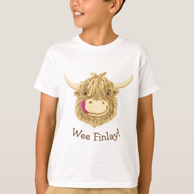 Personalised Wee Hamish Highland Cow T-Shirt (Front)