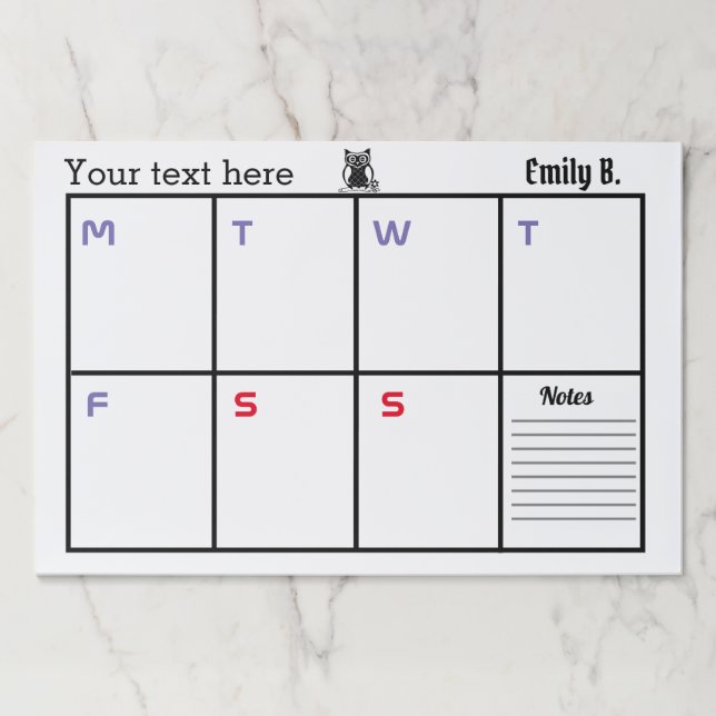 Personalised Weekly Planner Tear Off Paper Pad (Front)