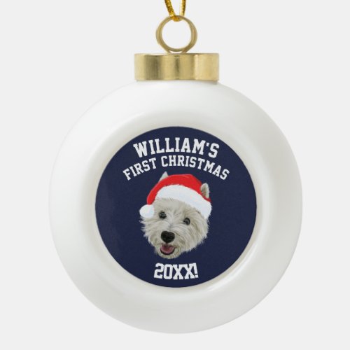 Personalised West Highland Terrier Christmas Santa Ceramic Ball Christmas Ornament