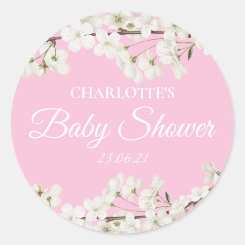 Personalised White Blossom Classic Round Sticker