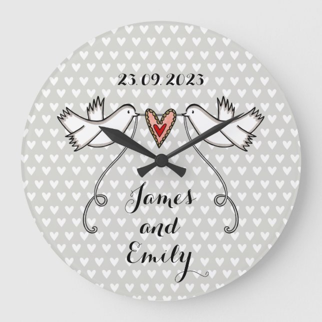 Personalised White Doves Wedding Gift Acrylic Larg Large Clock (Front)