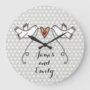 Personalised White Doves Wedding Gift Acrylic Larg Large Clock