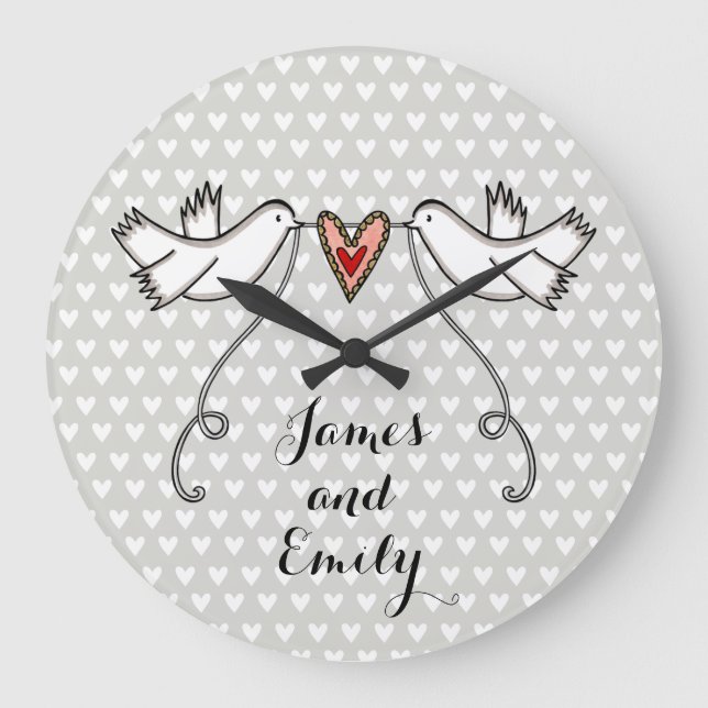 Personalised White Doves Wedding Gift Acrylic Larg Large Clock (Front)