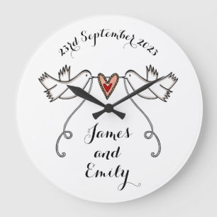 Personalised White Doves Wedding Gift Acrylic Larg Large Clock