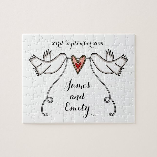 Personalised White Doves Wedding Jigsaw Puzzle (Horizontal)