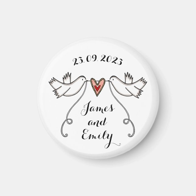 Personalised White Doves Wedding Magnet Favour (Front)