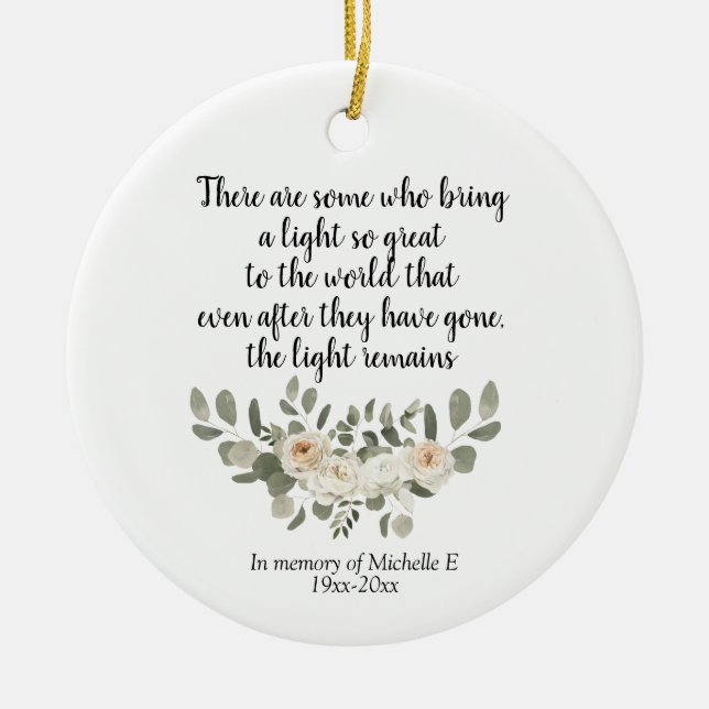 Personalised White Floral Memorial Quote Ceramic Ornament (Front)