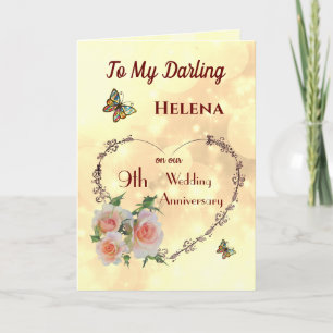 Personalised Wife 9th Anniversary Greeting Card