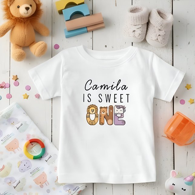 Personalised Wild Animal Sweet One  1st Birthday Baby T-Shirt (Creator Uploaded)