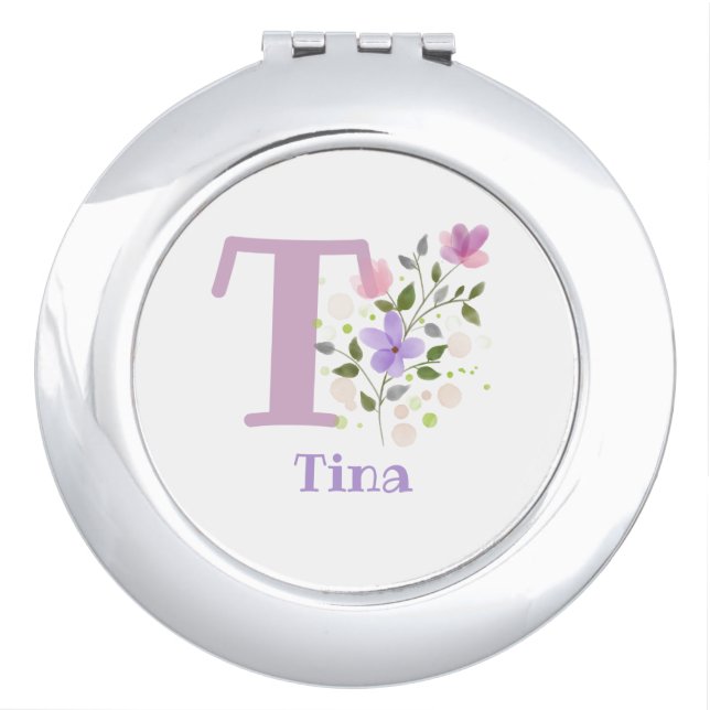Personalised with Name and First Initial. Compact Mirror (Front)