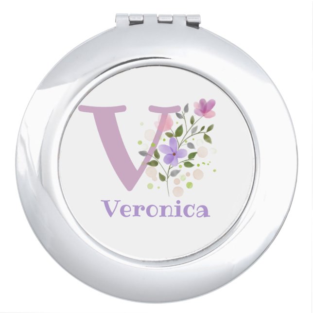 Personalised with Name and First Initial. Compact Mirror (Front)