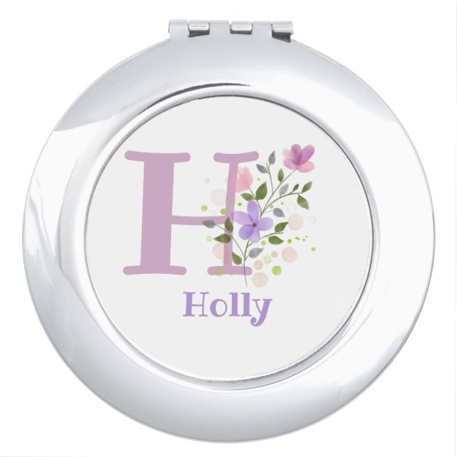 Personalised with Name and First Initial. Compact Mirror (Front)