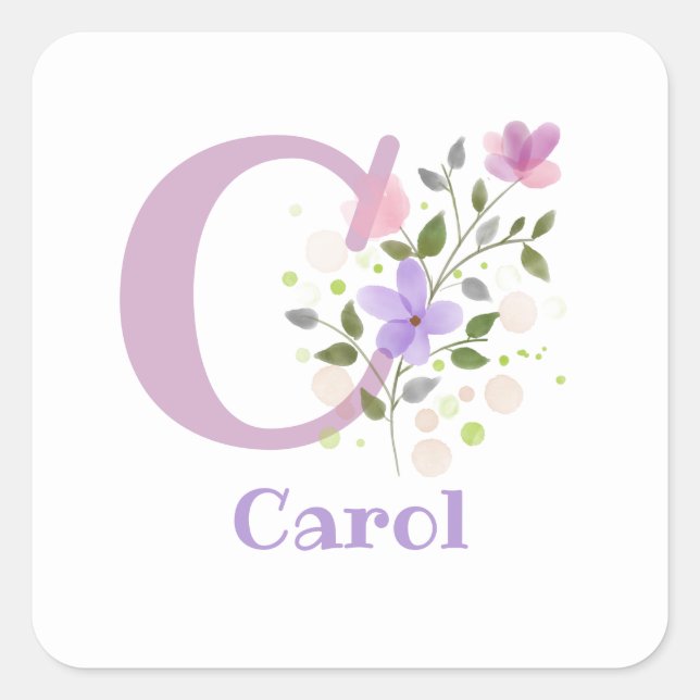 Personalised with Name Carol and Initial. Square Sticker (Front)