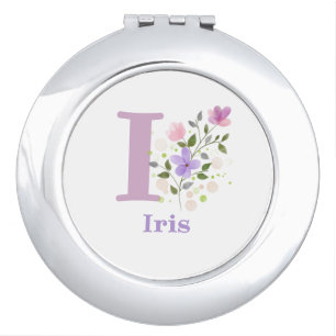 Personalised with Name Iris and First Initial. Compact Mirror