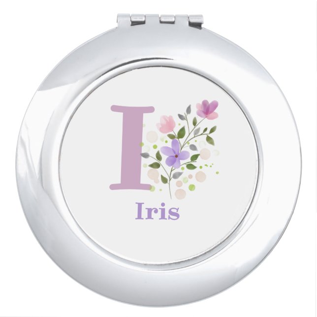 Personalised with Name Iris and First Initial. Compact Mirror (Front)