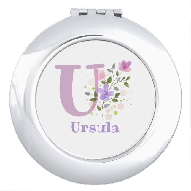 Personalised with Name Ursula & First Initial. Compact Mirror (Front)