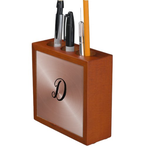 Personalised Wood And Rose Gold Pen Holder