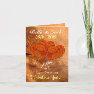 Personalised Wood Theme 5th Wedding Anniversary Card