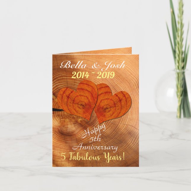 Personalised Wood Theme 5th Wedding Anniversary Card (Front)