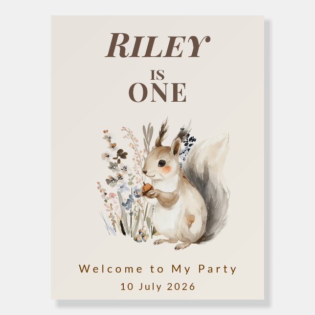 Personalised Woodland Squirrel 1st Birthday  Foam Board (Front)