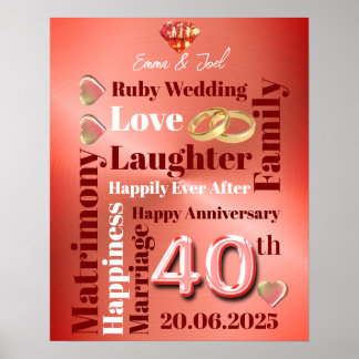 Personalised Word Art 40th wedding anniversary Poster