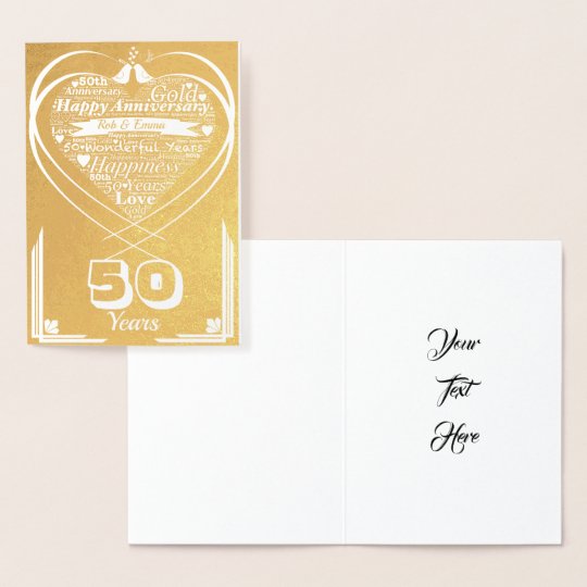 Personalised Word Art 50th Anniversary Gold Foil Card