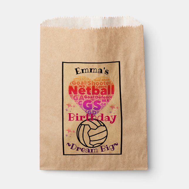 Personalised Word Art Netball Party Favor Bag (Front)