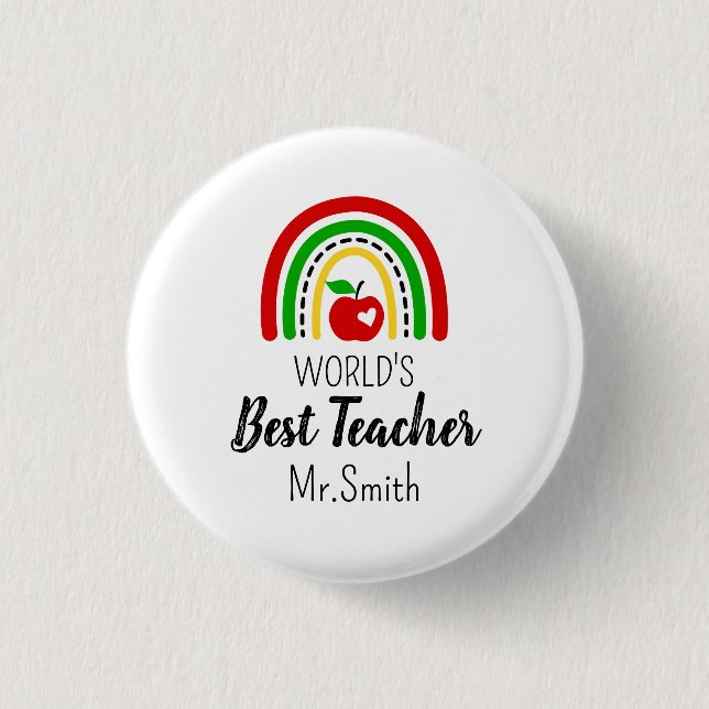 Personalised World's Best Teacher Round badge Button (Front)