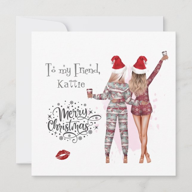 Personalised Xmas pyjamas Sister Christmas card (Front)