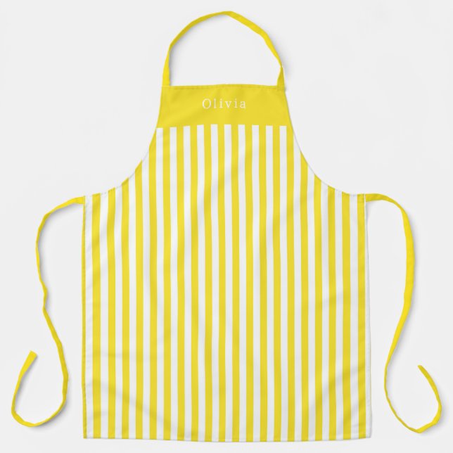 Personalised Yellow And White Stripe Pattern Apron (Front)