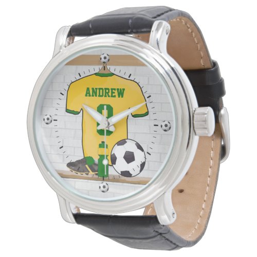 Personalised Yellow Green Football Soccer Jersey Watch