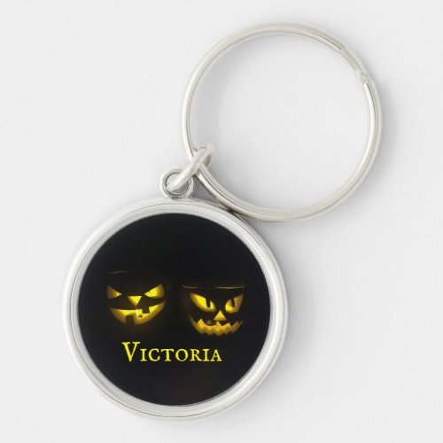Personalised yellow print pumpkin face keychain