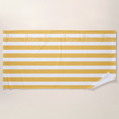 Personalised Yellow Stripe Custom Personalized Beach Towel