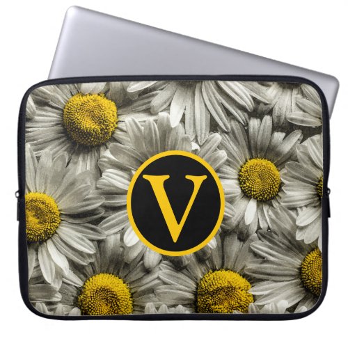 Personalised yellow white   black daisy  laptop sleeve