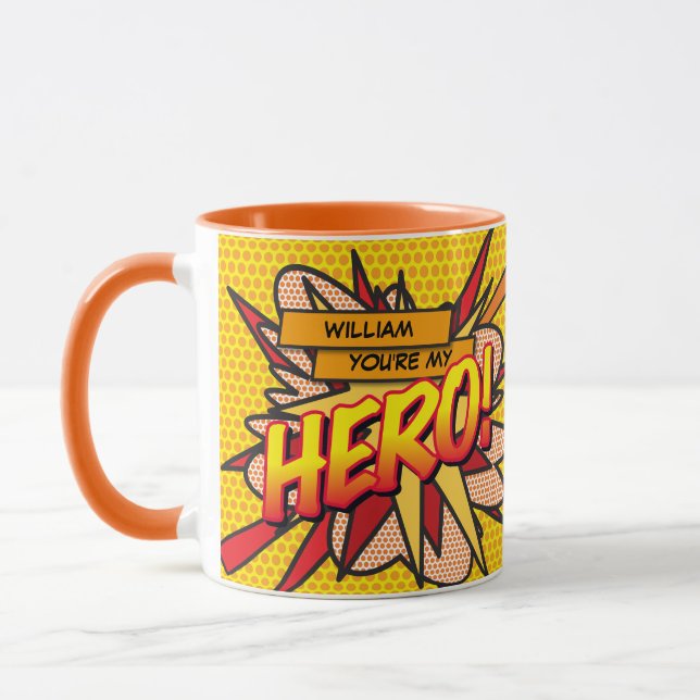 Personalised You're my HERO Comic Book Pop Art Mug (Left)