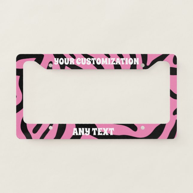Personalised Zebra Pink and Black Tiger Striped License Plate Frame (Front)