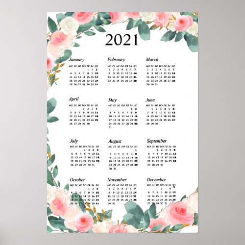 Personalisierbar Kalender 2021 Floral Poster