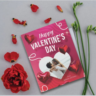 Personaliz Happy Valentine's Photo Balloon Hearts Holiday Card