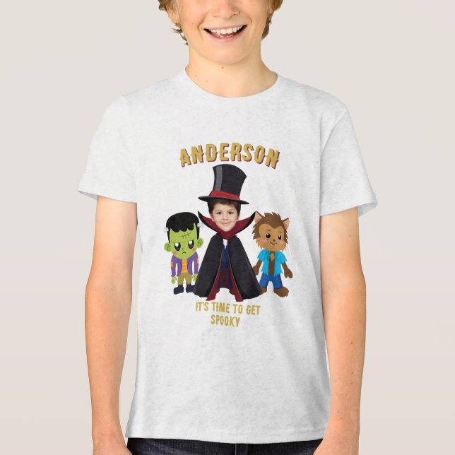 Personaliz Photo Costume Halloween Party For Kids Tri-Blend Shirt (Front)